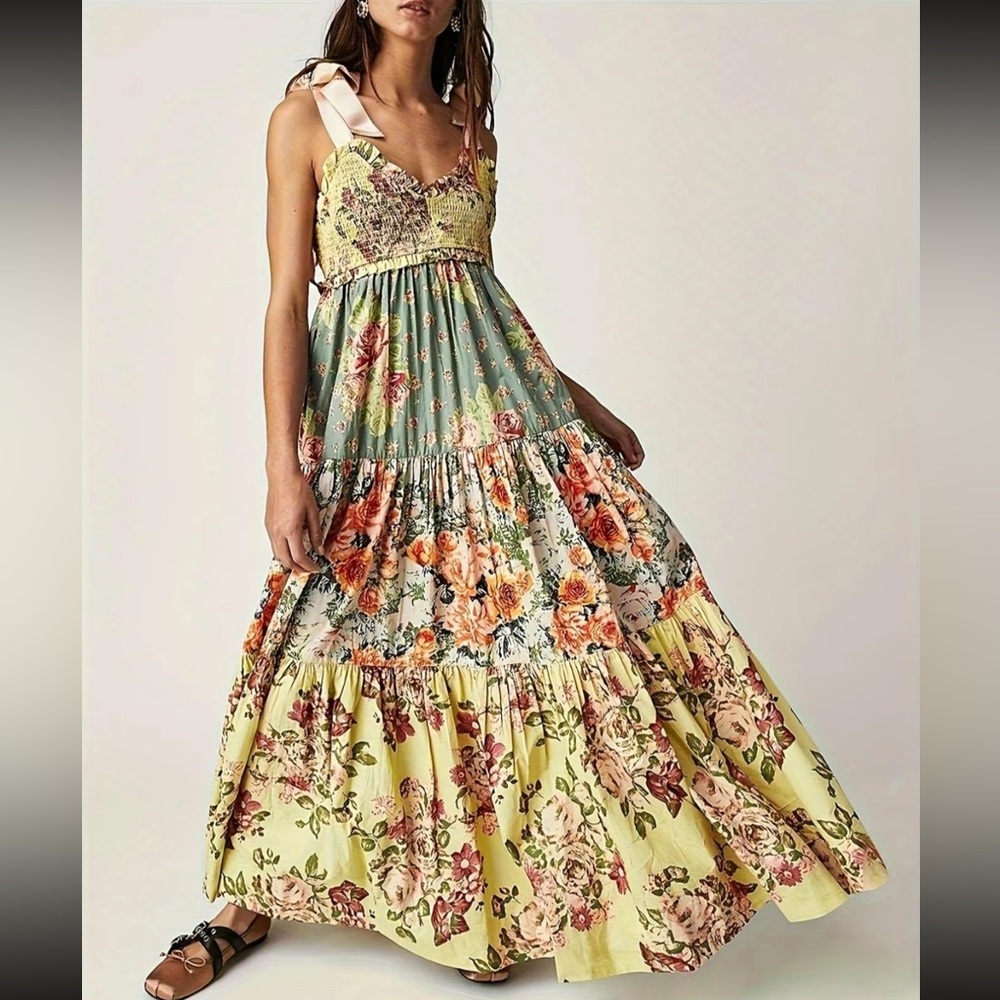 Floral Print Ruffle Layer Dress